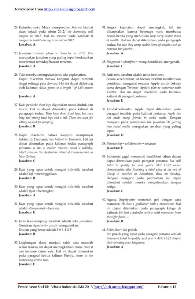 Soal un bahasa inggris sma dan pembahasannya