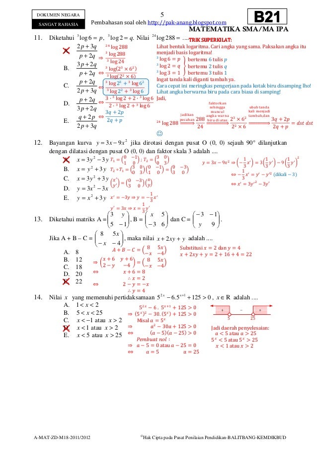 Pembahasan Soal Un Matematika Sma Program Ipa 2012 Paket B21 Zona D