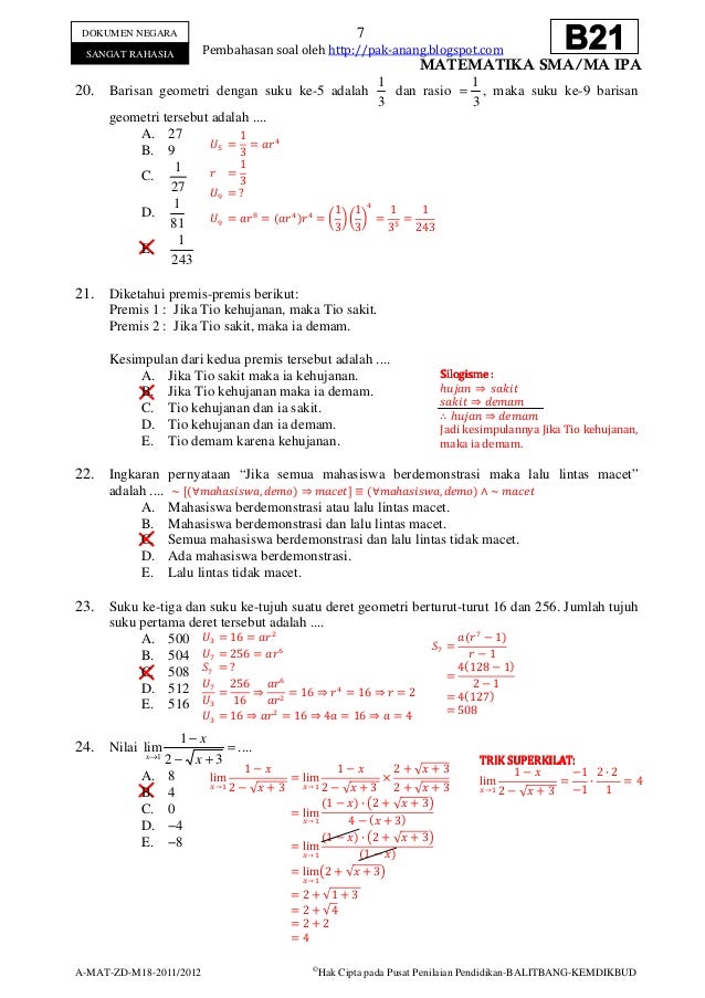 Pembahasan Soal Un Matematika Sma Program Ipa 2012 Paket B21 Zona D
