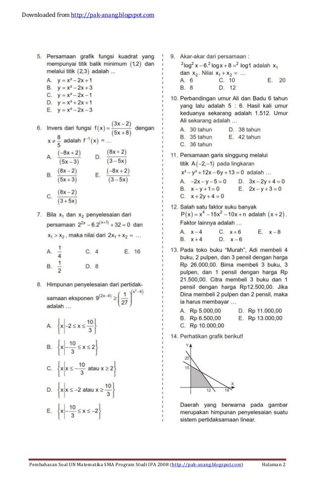 Pembahasan Soal Un Matematika Sma Program Studi Ipa 2008