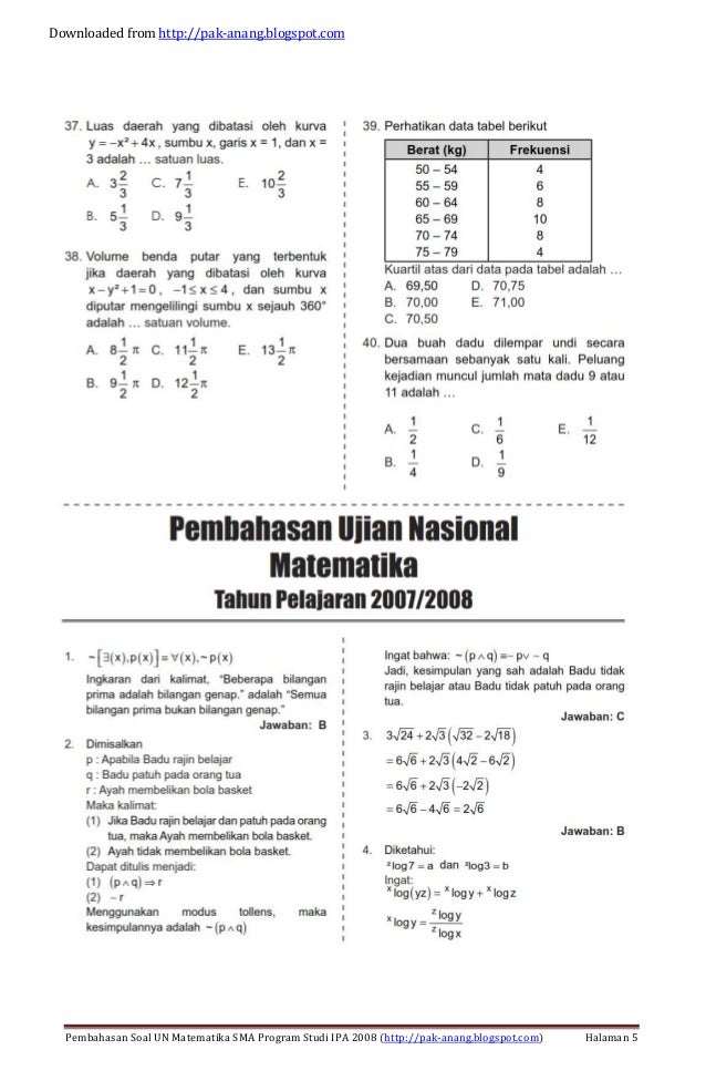 Pembahasan Soal Un Matematika Sma Program Studi Ipa 2008