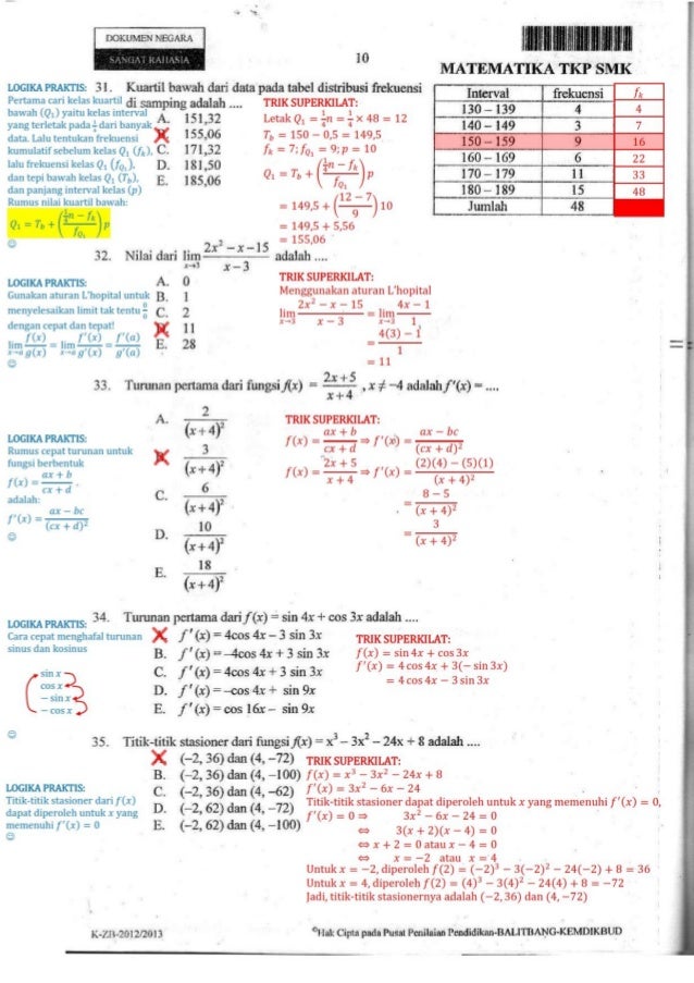 Soal Matematika Farmasi Kunci Dunia