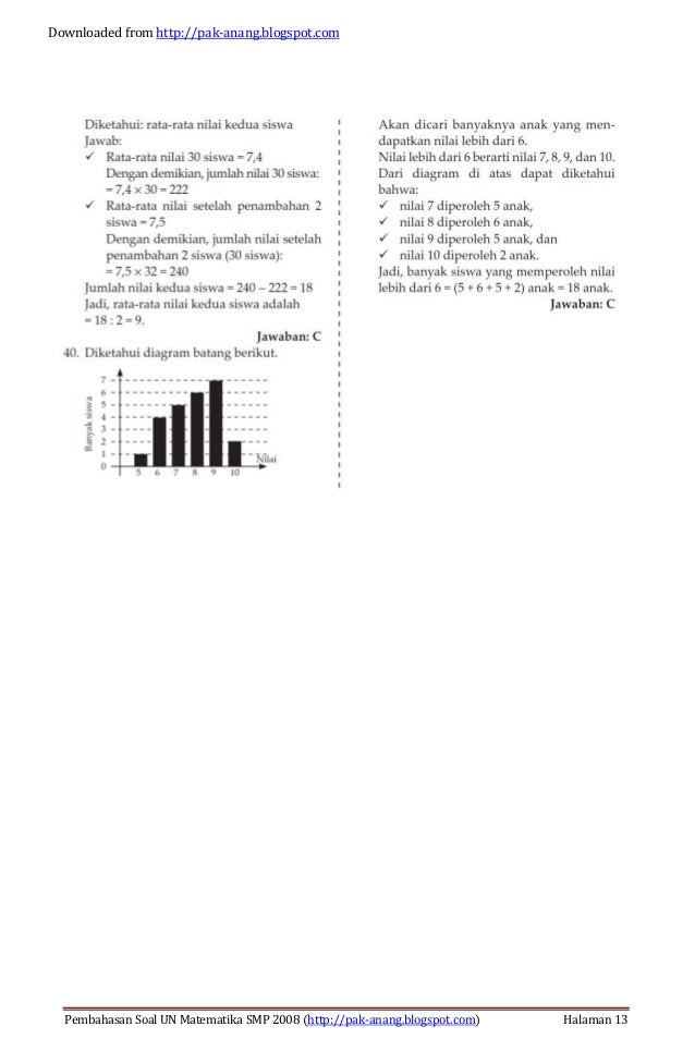 Pembahasan Soal Un Matematika Smp 2008