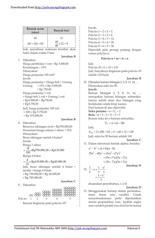Pembahasan Soal Un Matematika Smp 2008