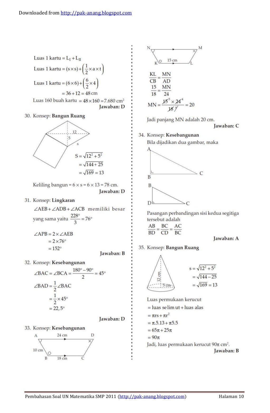 Pembahasan soal un matematika smp 2011