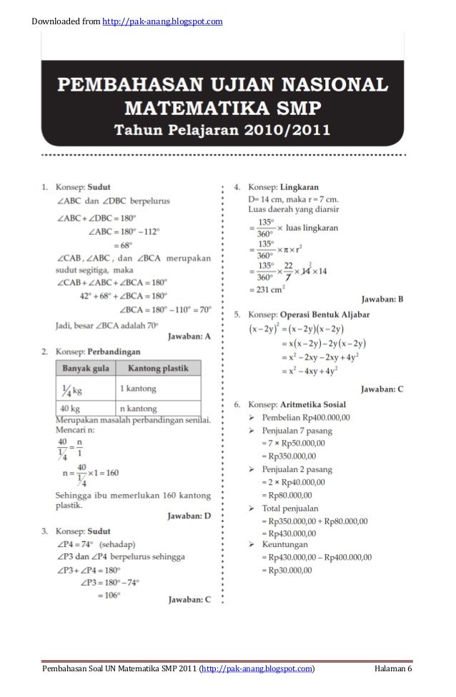 Kunci Jawaban Un 2010 Mat Smp Soal Perhitungan Kunci Jawaban Un 2010 Mat Smp Soal Perhitungan