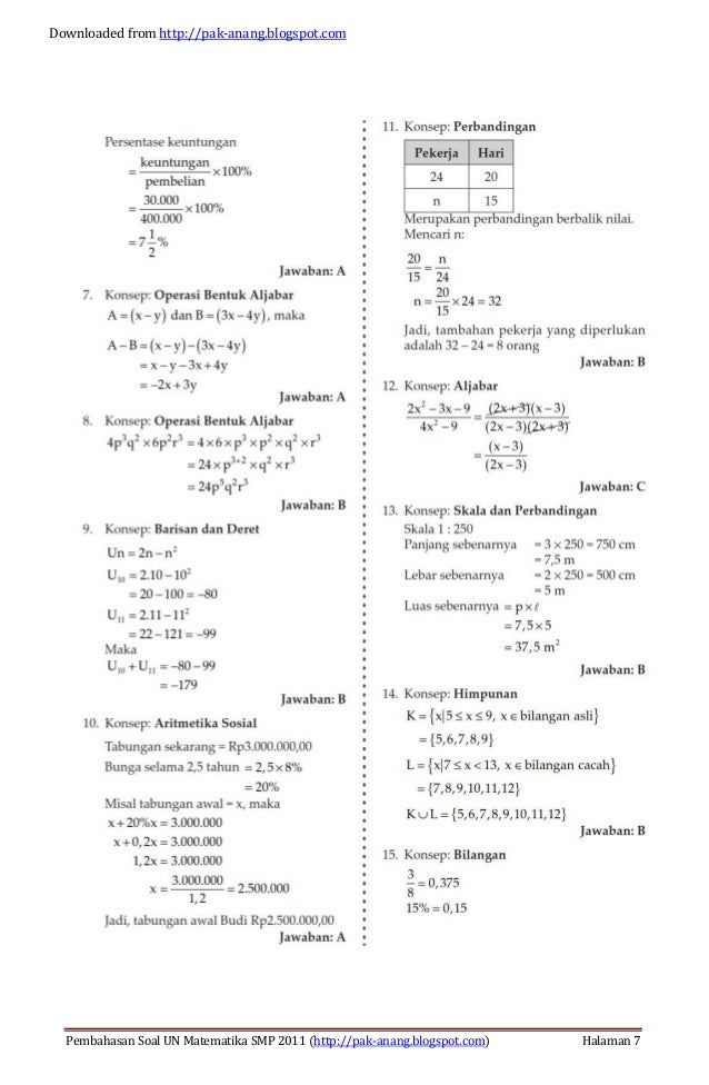 Pembahasan Soal Un Matematika Smp 2011