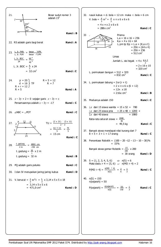 Contoh Latihan Soal: Soal Un Matematika Smp Tentang Sudut
