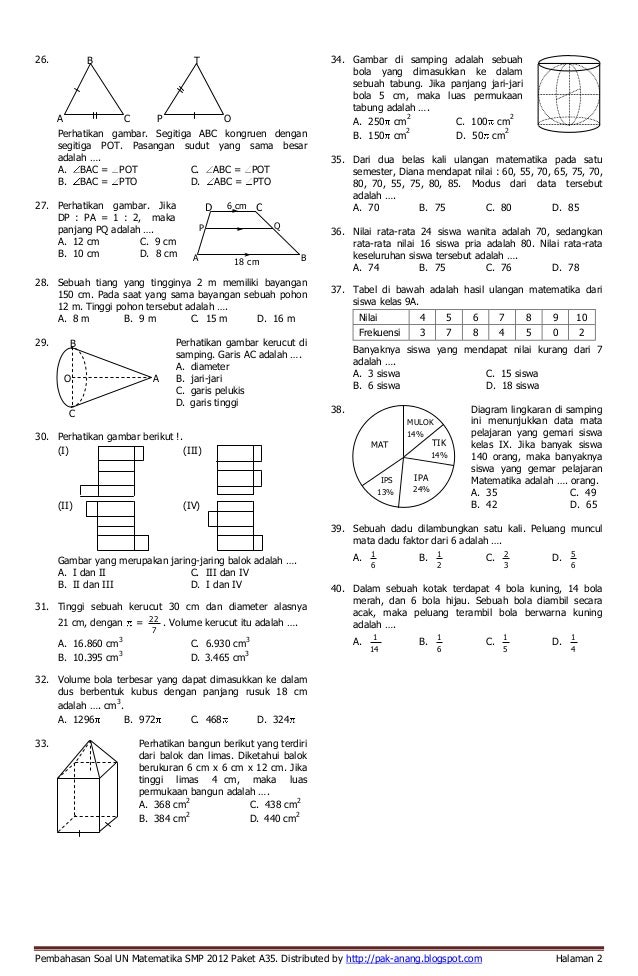 Pembahasan Soal Un Matematika Smp 2012 Paket A35 B47 C61 D74 E81
