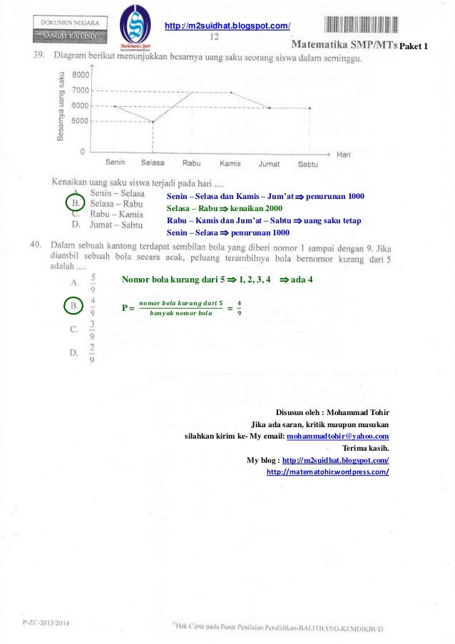 Pembahasan soal un matematika smp tahun 2014 paket 1www