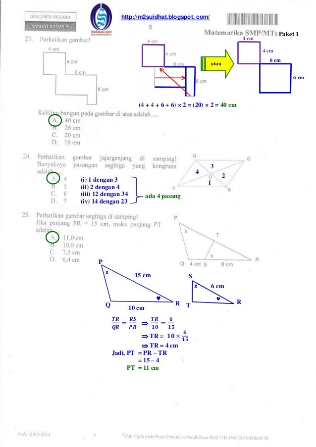 Pembahasan soal un matematika smp tahun 2014 paket 1www