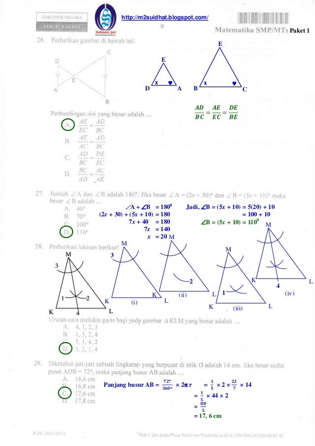 Pembahasan soal un matematika smp tahun 2014 paket 1www