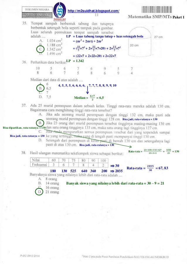 Pembahasan soal un matematika smp tahun 2014 paket 1www