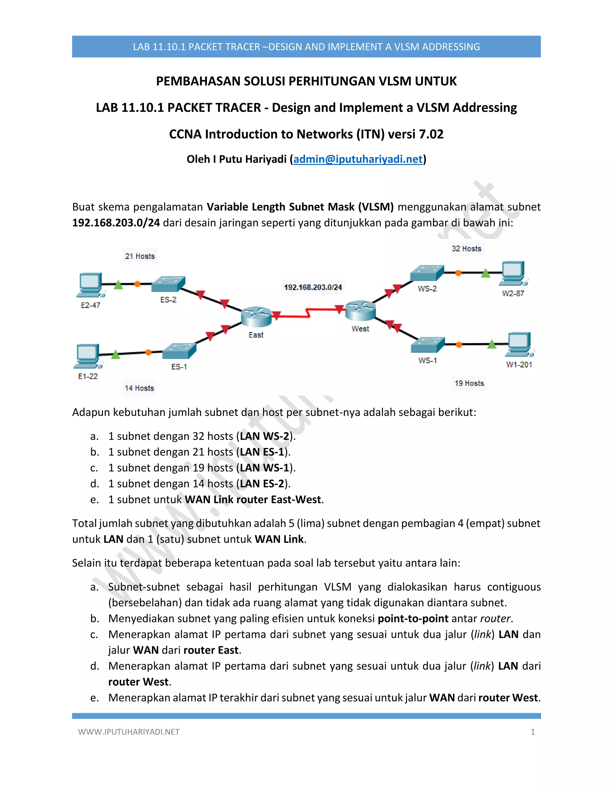 Pembahasan Solusi Perhitungan VLSM untuk Lab 11.10.1 Packet Tracer ...