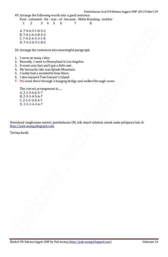 Pembahasan Un Smp Bhs Ing 2012 Paket C