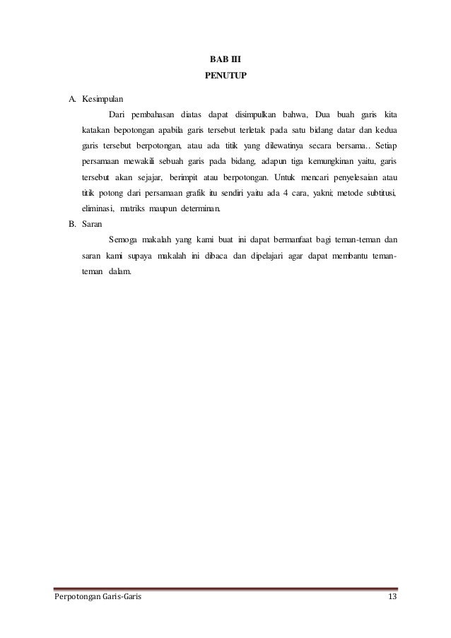 Pembahasan Makalah Perpotongan Garis Geometri Analitik