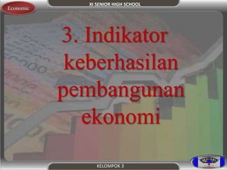 XI SENIOR HIGH SCHOOL 
KELOMPOK 3 
Economic 
3. Indikator 
keberhasilan 
pembangunan 
ekonomi 
 