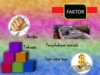 FAKTOR

Dendam

Tebusan

Penyeludupan manusia
Ingin cepat kaya

 