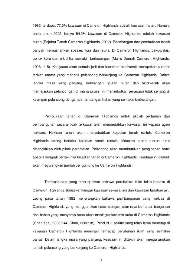 Pembangunan Ekopelancongan Di Cameron Highlands Satu Kajian Kes