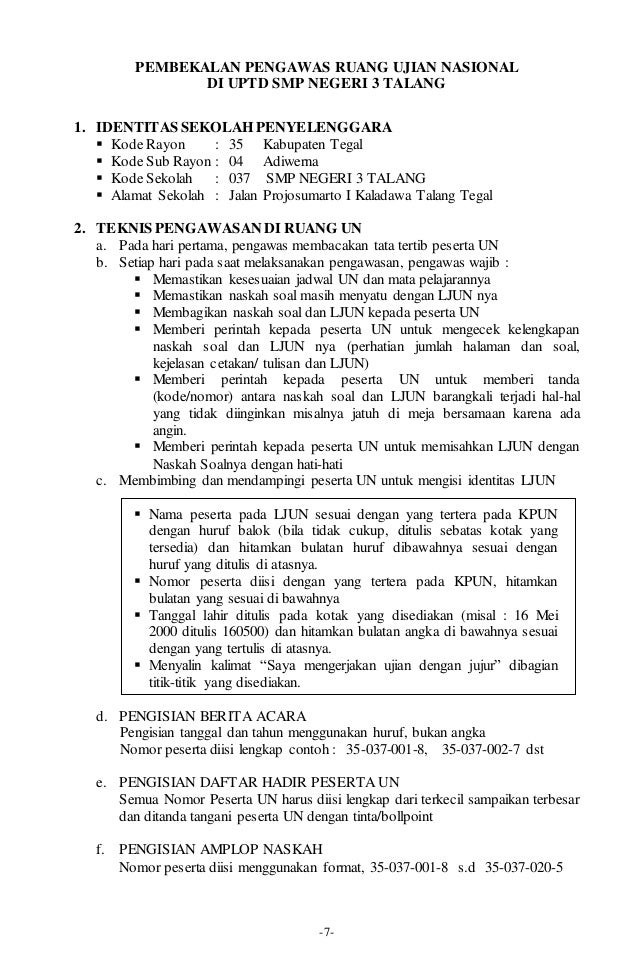 Pembekalan Pengawas Ruang Ujian Nasional
