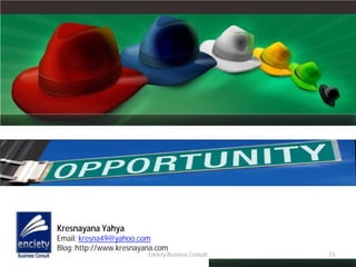 END OF SLIDES
                THANK YOU

Kresnayana Yahya
Email: kresna49@yahoo.com
Blog: http://www.kresnayana.com
                         Enciety Business Consult   73
 