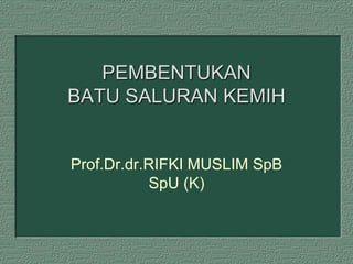 PEMBENTUKAN
BATU SALURAN KEMIH
Prof.Dr.dr.RIFKI MUSLIM SpB
SpU (K)
 