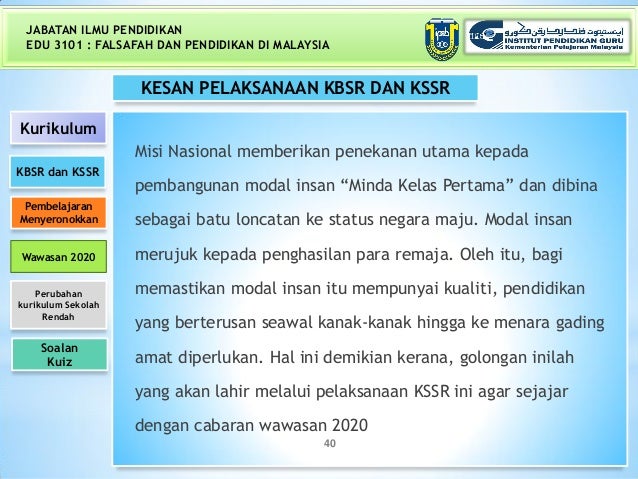 Pembentukan dan Pelaksanaan KBSR dan KSSR Pembentukan dan Pelaksanaan KBSR dan KSSR