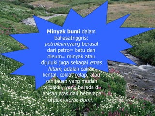 P.G.MACQUIRE   yang pertama kali mengemukakan pendapatnya bahwa minyak bumi berasal dari tumbuhan - tumbuhan.  J.P.LESLEY ...
