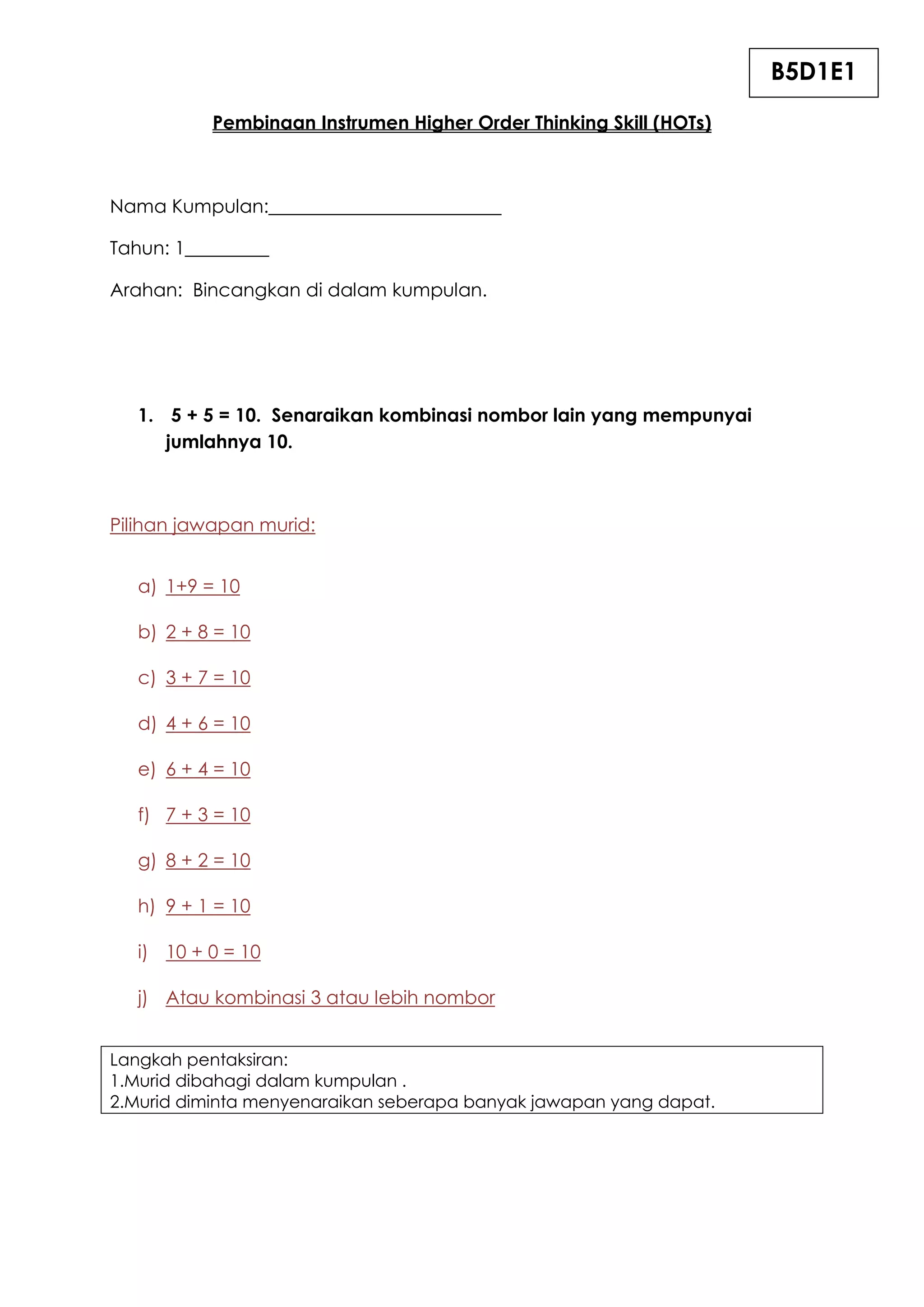 Pembinaan instrumen higher order thinking skill | PDF