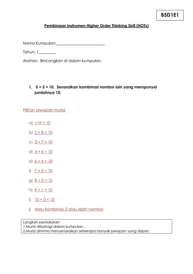 Pembinaan instrumen higher order thinking skill | PDF