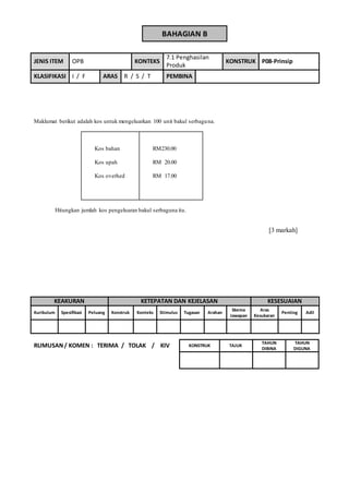 Produk Rbt Form3 Pembinaan item rbt penghasilan produk | DOC