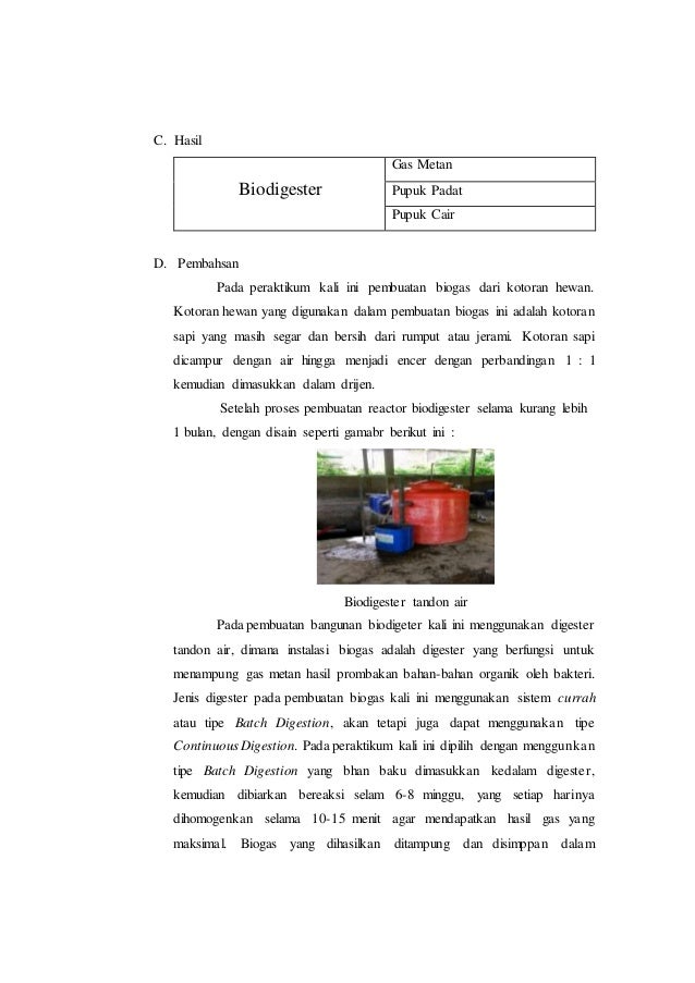 Pembuatan biodigester biogas skala semipilot untuk 