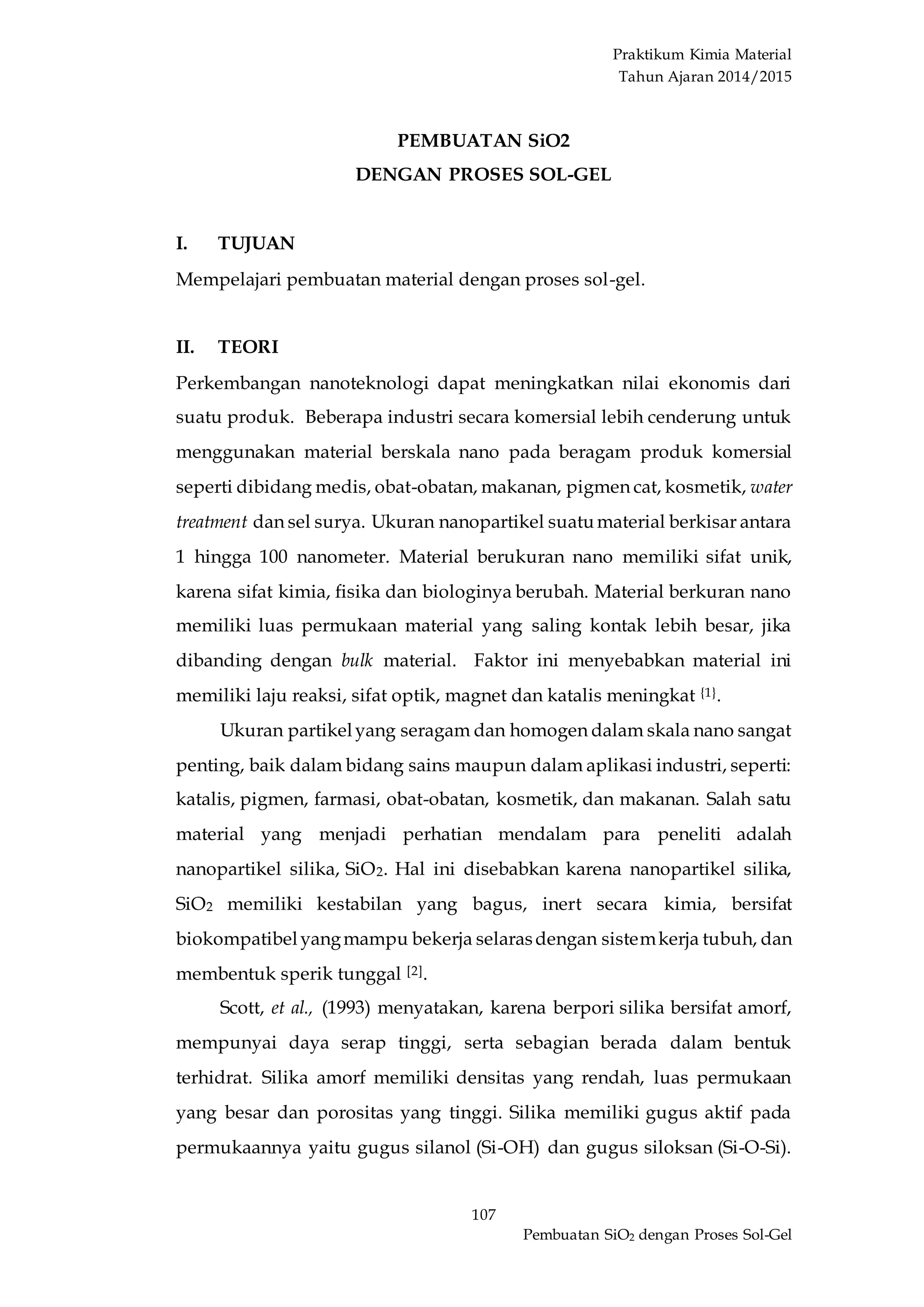 Pembuatan SiO2 dengan metode sol gel | DOCX