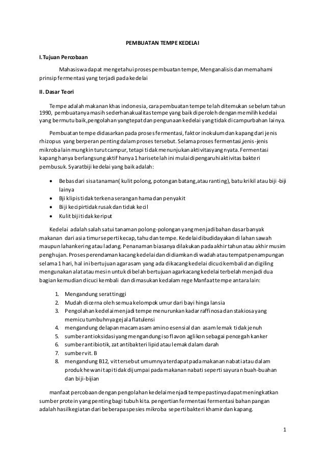 Pembuatan Tempe Kedelai Lap Tetap