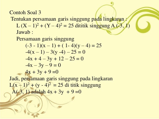 PERSAMAAN GARIS SINGGUNG PADA LINGKARAN (mar'atus syakdia) PERSAMAAN GARIS SINGGUNG PADA LINGKARAN (mar'atus syakdia)