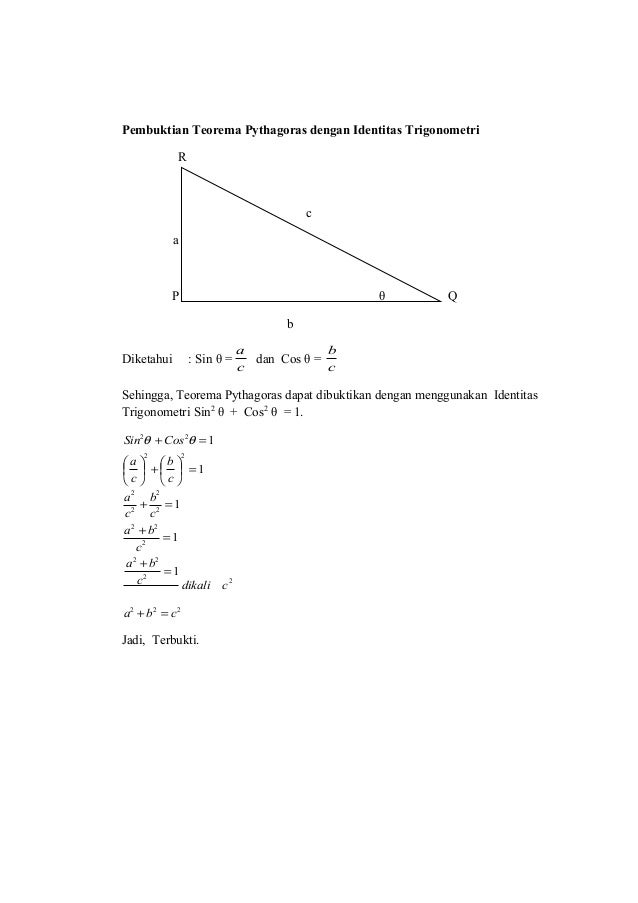 Pembuktian Teorema Pythagoras Dengan Identitas Trigonometri