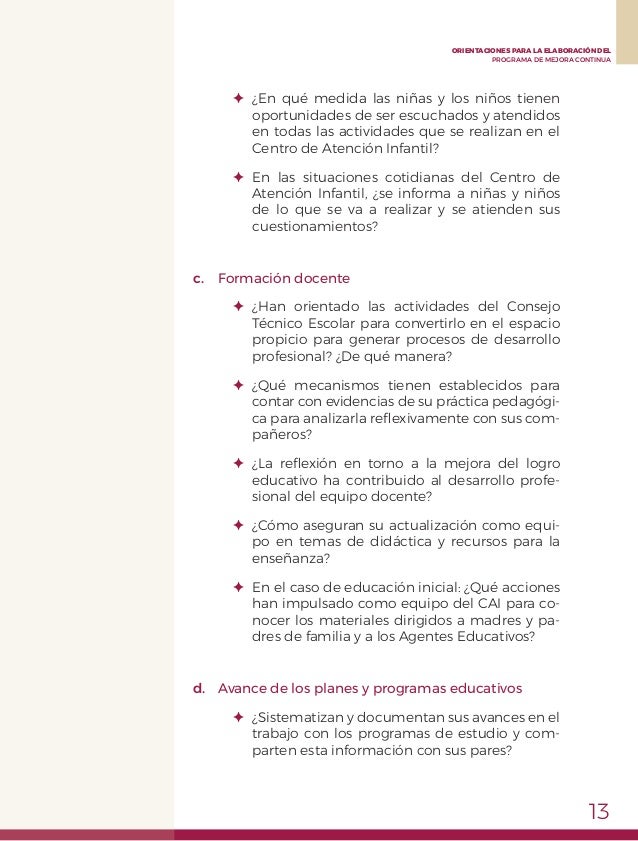 ORIENTACIONES PARA ELABORAR EL PROGRAMA ESCOLAR DE MEJORA