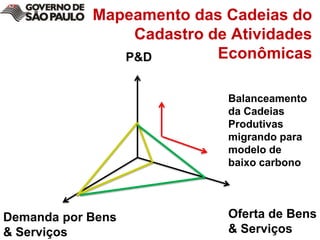 Mapeamento das Cadeias do Cadastro de Atividades EconômicasP&DBalanceamento da Cadeias Produtivas migrando para modelo de baixo carbonoOferta de Bens & ServiçosDemanda por Bens & Serviços