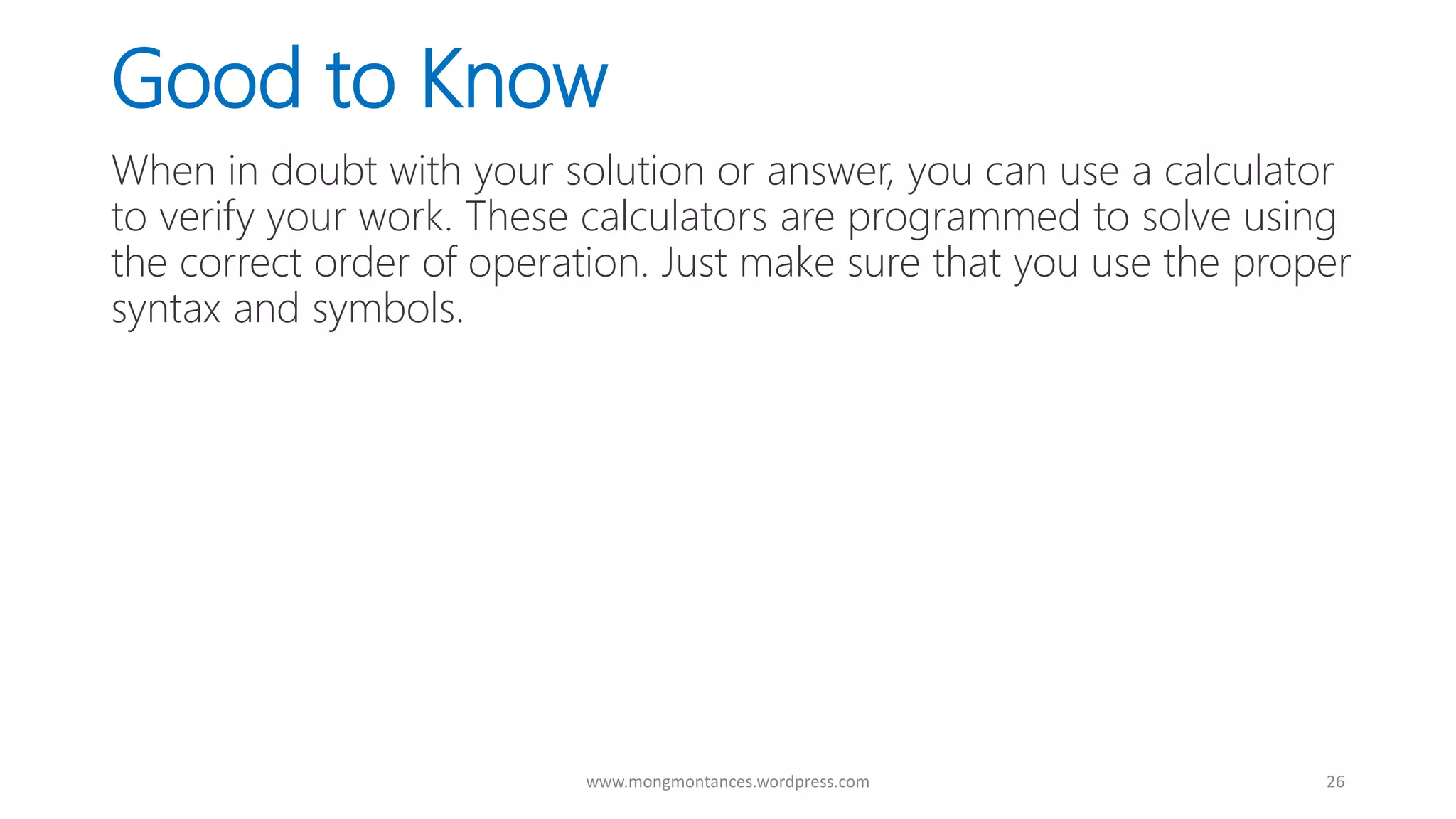 Pemdas the proper order of mathematical operations ppt