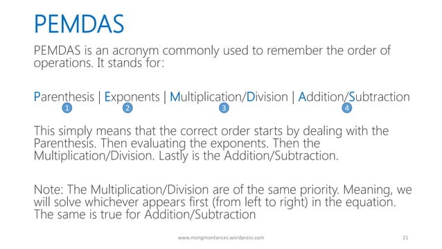 PEMDAS - The Proper Order of Mathematical Operations | PDF