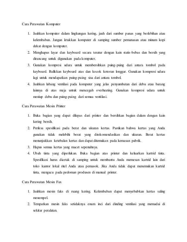 Sebutkan Contoh Perawatan Berkala Pada Suatu Peralatan Kantor