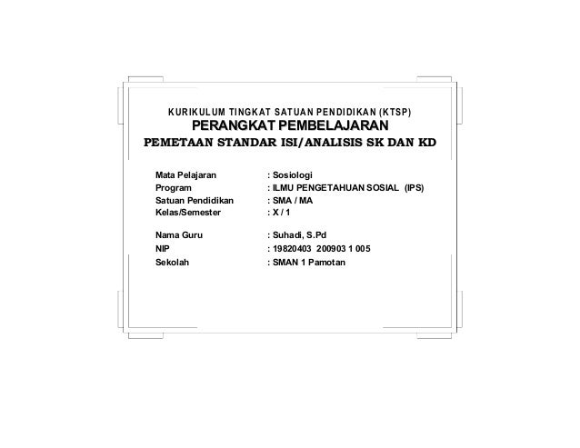 Pemetaan Sk Kd Sosiologi Sma Pamotan 2