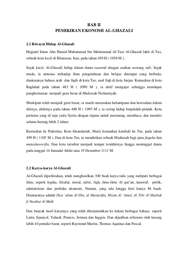 Pemikiran Ekonomi Al Ghazali Pemikiran Ekonomi Al Ghazali