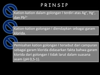 Pemisahan kation golongan satu 12-4 SMAKBO | PPTX