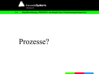 1.1 Begriffserklärung „PROZESS“ am Beispiel eines Projektmanagementprozess Prozesse? 