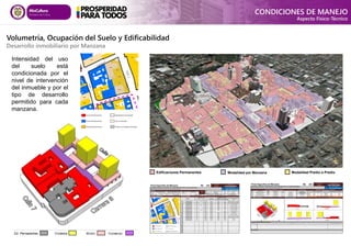 Intensidad del uso
del suelo está
condicionada por el
nivel de intervención
del inmueble y por el
tipo de desarrollo
permitido para cada
manzana.
Modalidad Predio a Predio
Edificaciones Permanentes Modalidad por Manzana
CONDICIONES DE MANEJO
Aspecto Físico-Técnico
17
18
19
20
Alineamiento de Fachada 21
22
Lote Construible 23
24
Predios con Englobe Permitido 25
26
X X
X X
X
X
PERFILES DE LA MANZANA
Ed. Permanentes Vivienda M ixto Comercio
Remodelación
LUMETRIA DE MANZANA
DAPM Cali
STORIAL DE INTERVENCIONES AUTORIZADAS
Reforzamiento Estructural Reconstrucción
0,9 1,9
*Dar clic para regresa
Rehab. / Adec.Funcional Demolición Obra Nueva
Reparaciones Locativas Ampliación Liberación INSTANCIA QUE
AUTORIZA
Primeros Auxilios
I.C.
#N/A #N/A #N/A #N/A #N/A
Consolidación Modificación
TIPOS DE OBRA PERMITIDOS EN EL PREDIO DECLARATORIA DESARROLLO PERMIT
Restauración Reintegración MUNICIPAL POR LOTE INDIVIDUAL
INDICES
I.O.
Nivel III de Intervención #N/A #N/A #N/A #N/A #N/A
#N/A #N/A #N/A #N/A #N/A
Nivel II de Intervención #N/A #N/A #N/A #N/A #N/A
#N/A #N/A #N/A #N/A #N/A
Nivel I de Intervención #N/A #N/A #N/A #N/A
#N/A #N/A #N/A #N/A #N/A
#N/A #N/A #N/A #N/A #N/A
#N/A
#N/A #N/A #N/A #N/A #N/A
#N/A #N/A #N/A #N/A #N/A
CALLE 7
CALLE 8
Alcaldía de Santiago de Cali - Departamento Administrativo de Planeación Municipal II
M unicipio Barrio 008 002
Dirección 02
SI NO X
1
2
3
4
5
6
7
8
9
10
11
12
13
14
15
16
17
18
19
20
Alineamiento de Fachada 21
22
Lote Construible 23
24
Predios con Englobe Permitido 25
26
X X X X
X X X
X X
X
X X
PERFILES DE LA MANZANA *Cada división horizontal identifica un piso.
Ed. Permanentes Vivienda M ixto Comercio
OBSERVACIONES
00/01/00 0 0
Remodelación
VOLUMETRIA DE MANZANA
DAPM Cali
HISTORIAL DE INTERVENCIONES AUTORIZADAS
FECHA DETALLE DOCUMENTO SOPORTE
Reforzamiento Estructural Reconstrucción
00/01/00 0 0
00/01/00 0 0
00/01/00
0,9 1,9 0,9 2,4
*Dar clic para regresar a ficha base de manzana
Rehab. / Adec.Funcional Demolición Obra Nueva
Reparaciones Locativas Ampliación Liberación INSTANCIA QUE
AUTORIZA
Primeros Auxilios
I.C.
INDICES
I.O.
0 0
#N/A #N/A #N/A #N/A #N/A #N/A #N/A
Consolidación Modificación
TIPOS DE OBRA PERMITIDOS EN EL PREDIO DECLARATORIA DESARROLLO PERMITIDO PARA LA MANZANA*
Restauración Reintegración MUNICIPAL POR LOTE INDIVIDUAL POR MANZANA Y/O ENGLOBE
INDICES
I.O. I.C.
#N/A #N/A
Nivel III de Intervención #N/A #N/A #N/A #N/A #N/A #N/A
#N/A #N/A #N/A #N/A #N/A
#N/A
Nivel II de Intervención #N/A #N/A #N/A #N/A #N/A #N/A #N/A
#N/A
#N/A #N/A #N/A #N/A #N/A #N/A #N/A
Nivel I de Intervención #N/A #N/A #N/A #N/A
#N/A #N/A
#N/A #N/A #N/A #N/A #N/A #N/A #N/A
#N/A #N/A #N/A #N/A #N/A
#N/A #N/A
#N/A #N/A
#N/A #N/A #N/A #N/A #N/A #N/A #N/A
#N/A #N/A #N/A #N/A #N/A
275,9 Vivienda
A022400200000 11,8 0,0 322,0 Nivel II 261,0 261,0 Sin Uso
A022400190000 11,0 0,0 374,5 Nivel II 275,9
285,3 Mixto (Vivienda y Comercio)
A022400180000 11,5 0,0 420,2 Nivel III 353,1 353,1 Mixto (Vivienda y Comercio)
A022400170000 16,8 0,0 309,2 Nivel III 285,3
184,0 Comercio y Servicios
A022400160000 9,2 0,0 178,3 Nivel II 178,3 150,7 Comercio y Servicios
A022400150000 9,0 0,0 184,0 Nivel II 184,0
445,7 Comercio y Servicios
A022400140000 13,3 0,0 510,4 Nivel II 510,3 492,8 Institucional
A022400130000 21,5 0,0 445,7 Nivel III 0,0
319,2 Comercio y Servicios
A022400110000 21,1 10,6 226,1 Nivel III 226,0 17,7 Comercio y Servicios
A022400100000 10,3 0,0 319,1 Nivel III 319,2
36,0 Comercio y Servicios
A022400080000 21,7 0,0 486,6 Nivel III 486,6 192,1 Comercio y Servicios
A022400070000 10,5 0,0 219,2 Nivel III 219,2
58,0 Comercio y Servicios
A022400040000 35,2 22,4 1047,4 Nivel III 795,8 176,3 Comercio y Servicios
A022400030000 15,0 0,0 526,3 Nivel II 438,0
A022400010000 19,1 11,5 257,2 Nivel II 219,9 13,7 Mixto (Vivienda y Comercio)
A022400020000 16,6 0,0 351,1 Nivel II 255,2 255,2 Mixto (Vivienda y Comercio)
PREDIOS
DATOS DEL LOTE
N IVEL D E
IN T ER VEN C ION
INTENSIDAD USO 2010
ACTIVIDAD ECONOMICA
2012
Frente 1(m)
Frente 2
(m)
Area (m2)
A . Ocupada A . C o nstruida
Piso 1 Piso 1
Propiedad Horizontal Predio Contenedor Periodo Arquitectónico Periodo Republicano Cuadrante Funcional Area Residencial Mixta
ALINEAMIENTOS DE MANZANA DATOS DE LA MANZANA
Tipo Arquitectónico
UBICACION
CODIGO
DANE
Departamento VALLE DEL CAUCA SANTIAGO DE CALI LA_MERCED Depart. M unicipio 001 Sector
Propietario RAVASSA GARCES GONZALO ALONSO ALEJANDRO K 6 7 26 CATASTRO M anzana 224 Predio (s)
Ficha Específica de Manzana Mz 224
TIPO DE PREDIO NUM ERO PREDIAL
General A022400020000
PLAN ESPECIAL DE MANEJO Y PROTECCIÓN DEL CENTRO HISTÓRICO DE CALI Y SU ÁREA DE INFLUENCIA N IVEL D E IN T ER VEN C IÓN
CARRERA 8
CALLE 7
CALLE 8 CARRERA 6
Volumetría, Ocupación del Suelo y Edificabilidad
Desarrollo inmobiliario por Manzana
 