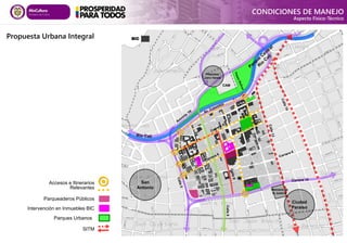 CAM
Calle
8
Plazoleta
Jairo Varela
Manzana de
la Justicia






Ciudad
Paraíso
San
Antonio
Propuesta Urbana Integral
Intervención en Inmuebles BIC
Accesos e Itinerarios
Relevantes
Parqueaderos Públicos

BIC
SITM
Parques Urbanos
CONDICIONES DE MANEJO
Aspecto Físico-Técnico
 