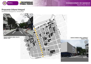 





ESPACIO URBANO LINEAL CALLE 8
Mediano Plazo ESPACIO URBANO LINEAL CARRERA 5
Mediano Plazo
1
1
2
2
Propuesta Urbana Integral
Itinerario Paisajístico-ambiental
CONDICIONES DE MANEJO
Aspecto Físico-Técnico
 