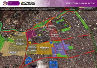 ESTRUCTURA URBANA ACTUAL
CAM
SECTOR DE
CONSERVACIÓN SAN
ANTONIO
(RESIDENCIAL
CULTURAL)
TRATAMIENTO DE
CONSOLIDACIÓN
BÁSICA
ZONA
HOTELERA
“CIUDAD
PARAISO”
Iglesia
San Antonio
Plazoleta
Jairo Varela
I. E.
Santa Librada
I. E.
Antonio José
Camacho
Comando
Policía
Manzana de
la Justicia
Hospital
San Juan
de Dios
El centro histórico no se da en un vacío, su contexto es amplio enmarcado por soluciones
viales de escala urbana, entornos consolidados y nuevos proyectos urbanos. Vía Vehicular
SITM
Perímetro urbano 1797
Plaza de
Mercurio
Decreto 789 de 1971
ENTORNO
TRONCALES
CALLE 13-15
SITM
Plaza de
Caicedo
Gobernación del
Valle del Cauca
Plaza de San
Francisco
Corredor Verde
(Primer Tramo)
SECTOR DE
CONSERVACIÓN SAN
CAYETANO
SECTOR DE
CONSERVACIÓN
SANTA ROSA Y
SAN JUAN BOSCO
Estación
Intermedia
SITM MIO
Traza Fundacional
Parque
Lineal
Río Cali
TRATAMIENTO
DE
RENOVACIÓN
 