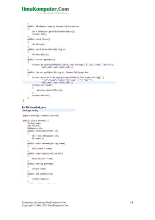 Komunitas eLearning IlmuKomputer.Com
Copyright © 2003-2012 IlmuKomputer.Com
34
Isi file koneksi.java
 